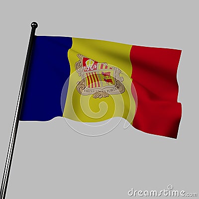 The flag of Andorra flutters in the wind. 3d rendering, isolated image. Stock Photo