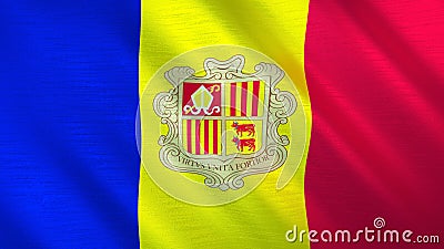 The flag of Andorra. Shining silk flag of Andorra. High quality render. 3D illustration Cartoon Illustration