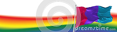 Androgyne pride flag waving at colorful background. Freedom and love, activism, community concept. Pride month. Copy space Cartoon Illustration