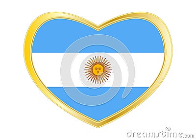 Flag of Argentina in heart shape, golden frame Vector Illustration