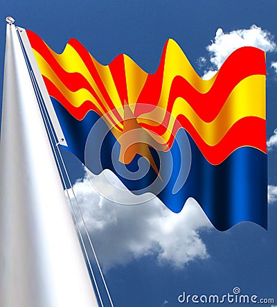 The flag of Arizona consists of 13 rays of red and weld-yellow and the is blue Stock Photo