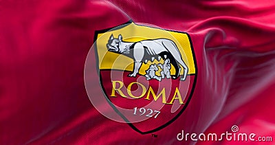 flag of AS Roma football club waving in the wind Cartoon Illustration