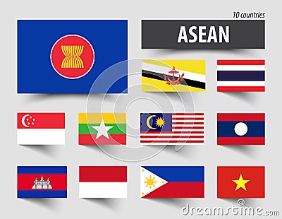 Flag of ASEAN Association of Southeast Asian Nations and membership Vector Illustration