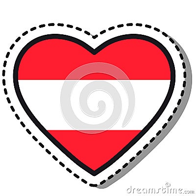 Flag Austria heart sticker on white background. Vintage vector love badge. Template design element. National day. Travel sign Vector Illustration