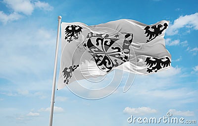 flag of Austronesian peoples Ilocano people at cloudy sky background, panoramic view.flag representing ethnic group or culture, Cartoon Illustration