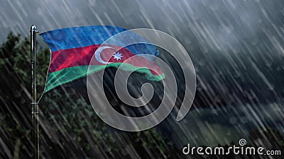 flag of Azerbaijan with rain and dark clouds, windstorm forecast symbol - nature 3D rendering Stock Photo