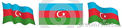 flag of Azerbaijan in static position and in motion, fluttering in wind in exact colors and sizes, on white background Vector Illustration