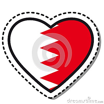 Flag Bahrain heart sticker on white background. Vintage vector love badge. Template design element. National day. Travel sign Vector Illustration