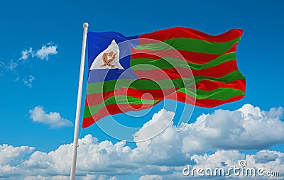 flag of Bantu peoples Bubi people at cloudy sky background, panoramic view. flag representing ethnic group or culture, regional Cartoon Illustration