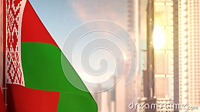 flag of Belarus on city skyscrapers buildings vanilla sunset background for national celebration - abstract 3D illustration Cartoon Illustration