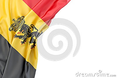 Flag of Belgium with coat of arms in the corner on white background. Isolated. 3D Rendering Stock Photo