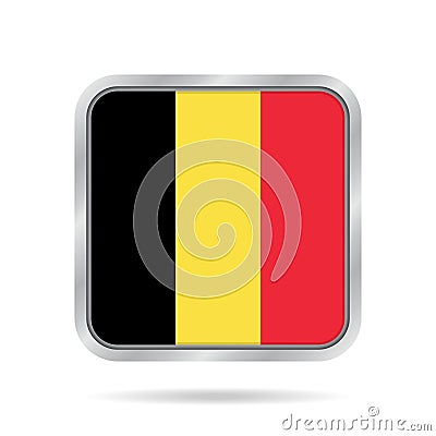 Flag of Belgium, shiny metallic gray square button Vector Illustration