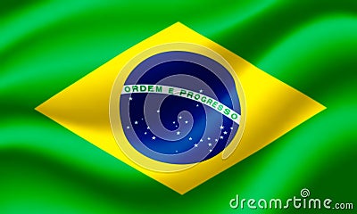 Flag of Brazil waving in the wind. Stock Photo