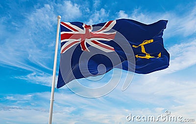 flag of British Royal Fleet Auxiliary Ensign at cloudy sky background on sunset, panoramic view. united kingdom of great Britain Cartoon Illustration