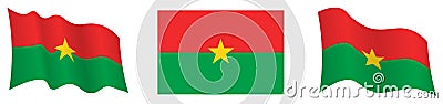 Flag of Burkina Faso in static position and in motion, fluttering in wind in exact colors and sizes, on white background Vector Illustration