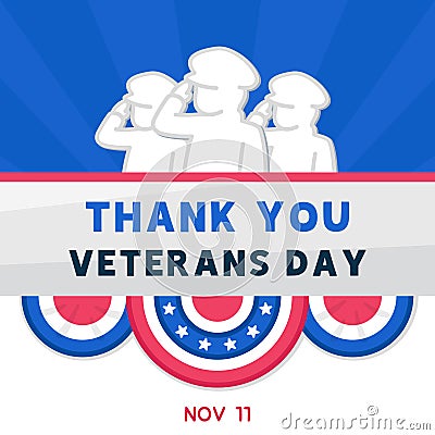 Flag in celebration for thank you Veterans Day kawaii doodle flat vector illustration Premium Vector Illustration