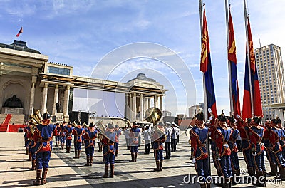 Flag Ceremony in Chinggis Square, Mongolia Editorial Stock Photo
