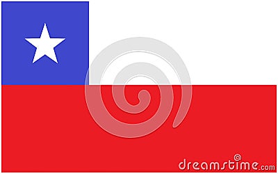 The flag of Chile with red and white horizontal stripe white five pointed star against a blue ssquare keeping top left Cartoon Illustration