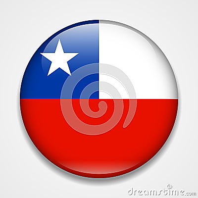 Flag of Chile. Round glossy badge Vector Illustration