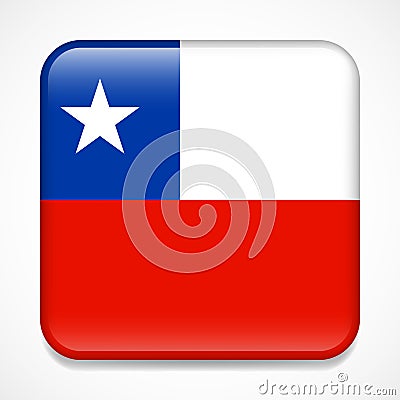 Flag of Chile. Square glossy badge Vector Illustration