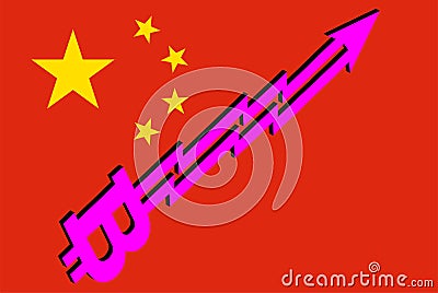 Flag of China and bitcoin arrow graph going up Vector Illustration