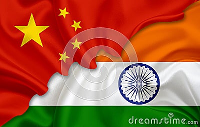 Flag of China and flag of India Stock Photo