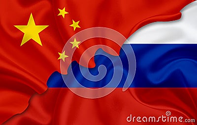 Flag of China and flag of Russia Stock Photo