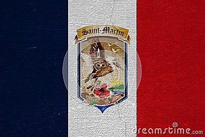 Flag and coat of arms of Collectivity of Saint Martin on a textured background. Concept collage Stock Photo
