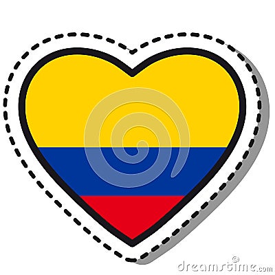Flag Colombia heart sticker on white background. Vintage vector love badge. Template design element. National day. Vector Illustration