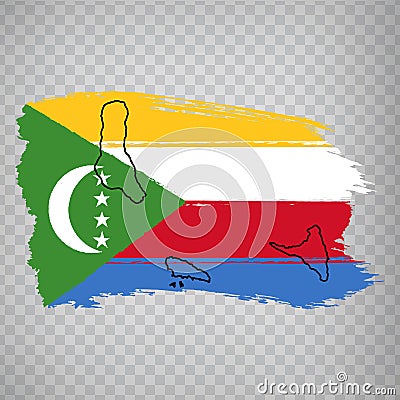 Flag Comoros from brush strokes and Blank map Comoros. High quality map and flag Comoros on transparent background for your web Vector Illustration