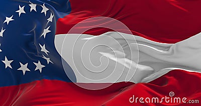 flag of the Confederate States of America 1861-1863 waving in the wind. Patriotic concept about state. 3d illustration Cartoon Illustration