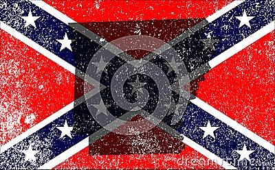 Rebel Civil War Flag With Arkansas Map Vector Illustration