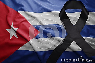 Flag of cuba with black mourning ribbon Stock Photo