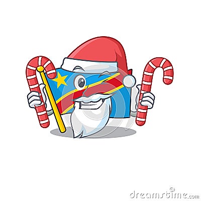 Flag democratic republic Cartoon character in Santa with candy Vector Illustration