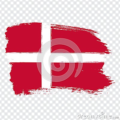 Flag Denmark, brush stroke background. Flag of Denmark on transparent background. Stock vector. Flag for your web site design, l Vector Illustration