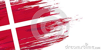 Flag of Denmark with Brush Style and Halftone Effect. Danish Flag Background with Grunge Concept Vector Illustration