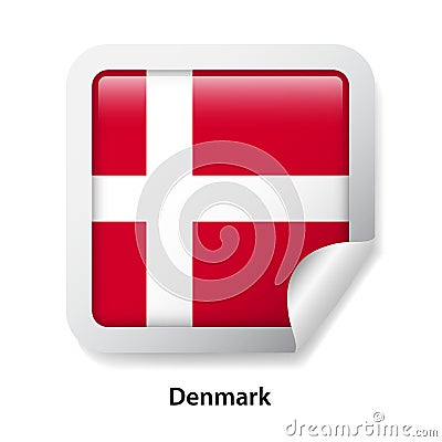 Flag of Denmark. Round glossy sticker Vector Illustration