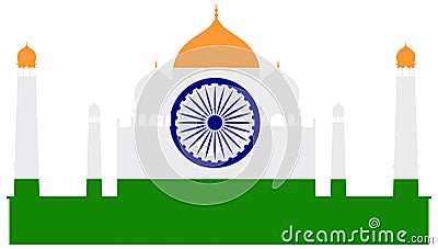 Flag design of country India with Taj Mahal background Vector Illustration