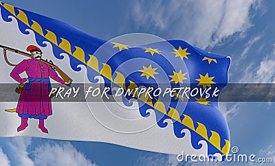 Flag of Dnipropetrovsk, Pray for Dnipropetrovsk region of Ukraine, pray for Ukraine, flag Ukraine region and blue sky background Cartoon Illustration