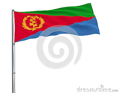 Flag of Eritrea on the flagpole fluttering in the wind on a white background, 3d rendering. Stock Photo