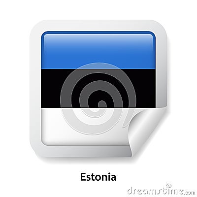 Flag of Estonia. Round glossy sticker Vector Illustration