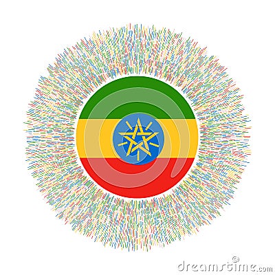 Flag of Ethiopia with colorful rays. Vector Illustration