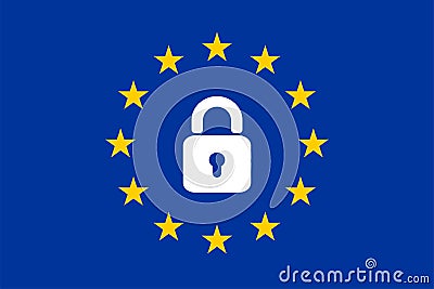 The flag of the EU with a padlock icon. Vector Illustration