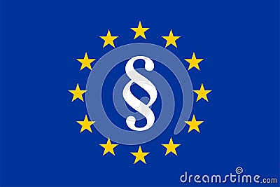 The flag of the EU with a paragraph mark, law symbol. Vector Illustration