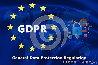 Flag of the European Union with GDPR text and security icons Editorial Stock Photo