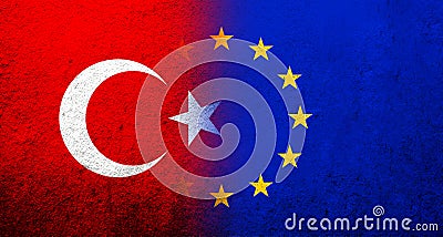 Flag of the European Union with National flag of Turkey. Grunge background Stock Photo