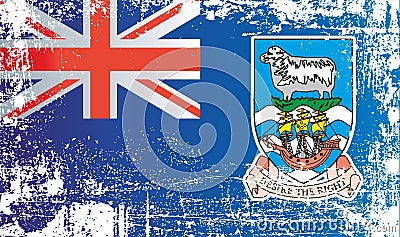 Flag of the Falkland Islands, British Overseas Territories. Wrinkled dirty spots. Vector Illustration