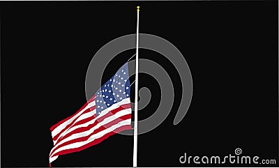 Flag flying at half mast and waving in the breeze on black background Vector Illustration