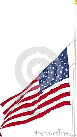Flag flying at half mast and waving in the breeze on white background as vector Vector Illustration