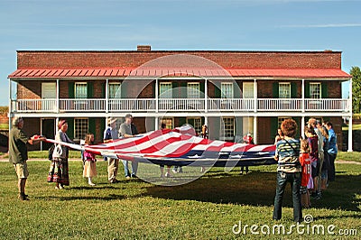 Flag folding at Fort McHenry National Monument in Baltimore, Maryland Editorial Stock Photo